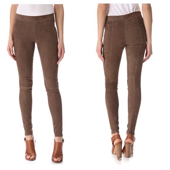 VINCE Brown Lamb Suede Leather Leggings - Picture 2 of 8